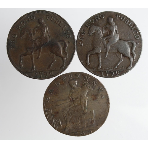 691 - Tokens, 18thC (3) copper Halfpennies: 2x Coventry Lady Godiva 1792 VF, and a Shakespeare 1792 VF