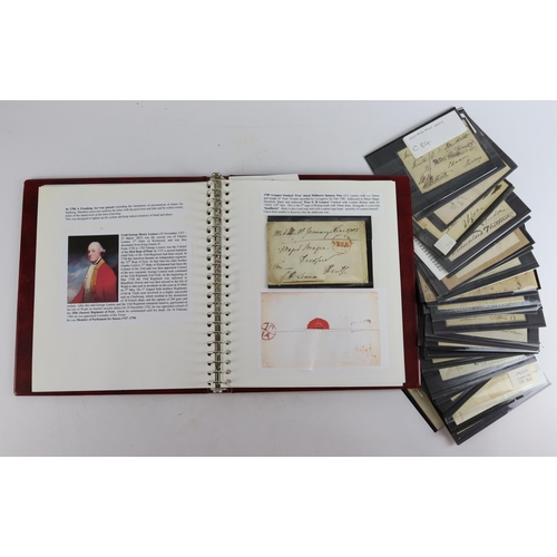 74 - GB pre-stamp postal history in an album and shoebox from early Bishop Mark (1719), free markings, 17... 