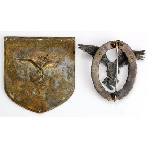 989 - German Pilots qualification badge and a related prize plaque
