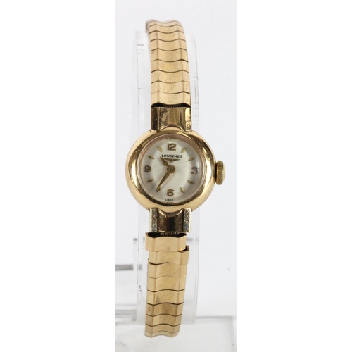 278 - Ladies 9ct cased Longines wristwatch on a 9ct bracelet, total weight 20.4g, watch working when catal... 