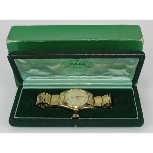 319 - Gents 9ct gold cased Rolex Precision wristwatch. The cream dial with gilt dart markers, on a 9ct Rol... 