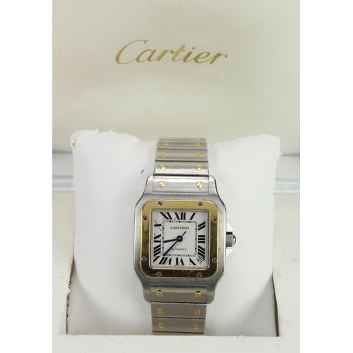 324 - Gents stainless steel & gold Cartier Tank automatic wristwatch, purchased 2007. Complete with balck ... 