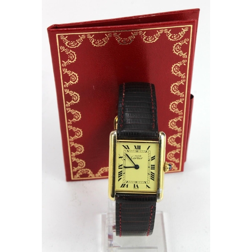 337 - Silver gilt Must de Cartier Tank Vermeil quartz wristwatch. The cream dial with black roman numerals... 