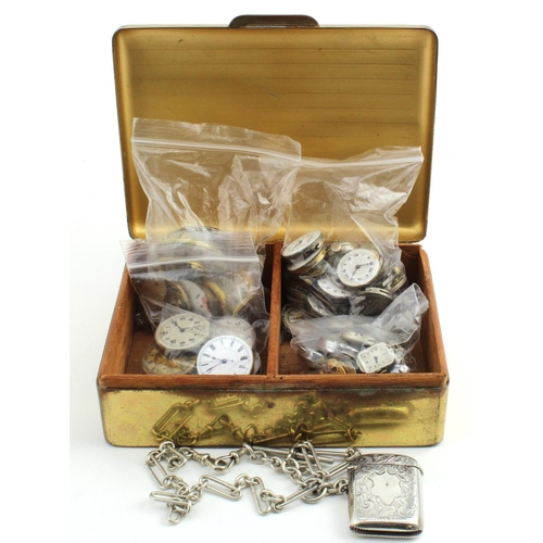 359 - Watch parts. A collection of various movements, many with enamel dials, together with a silver hallm... 