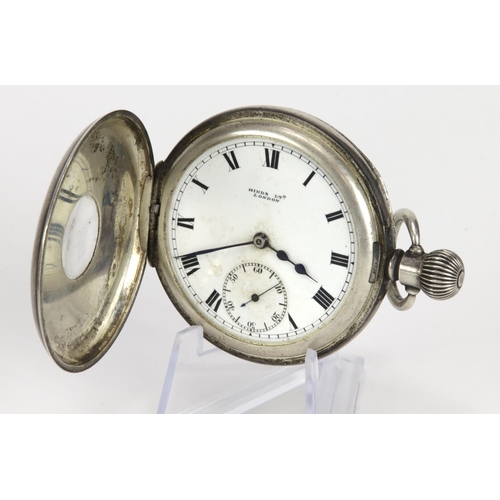 360 - Gents silver cased half hunter pocket watch, Hallmarked Birmingham 1920. The white dial with bold ro... 