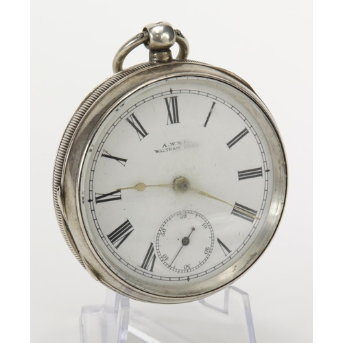 361 - Gents silver cased open face pocket watch by Waltham. Hallmarked Birmingham 1904. The white dial wit... 