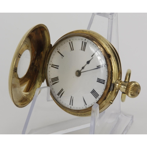 365 - 18ct gold cased ladies half hunter pocket watch. Approx 36mm dia, total weight 38.3g. watch Working ... 