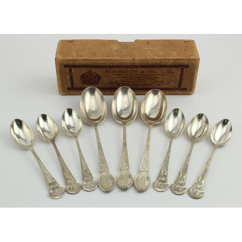 583 - Six silver rifle club spoons, hallmarked E&Co (Elkington & Co.,) various dates from 1918 to 1929 and... 