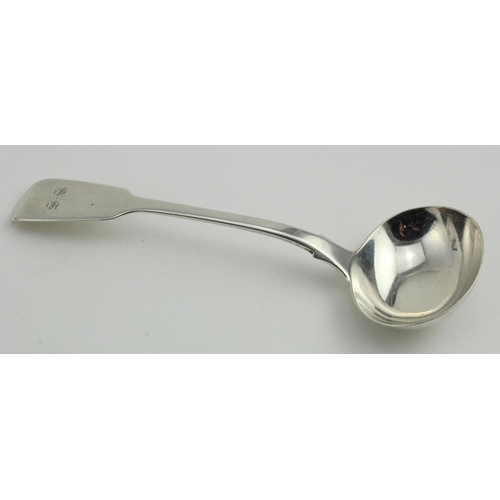 592 - William IV silver Fiddle pattern sauce ladle hallmarked WE (Wm Eley prob.) London 1832. Weight 1.75 ... 