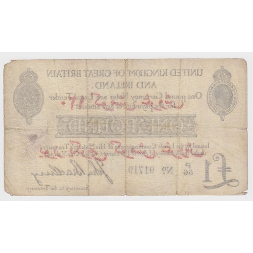 19 - Bradbury 1 Pound issued 1915, very rare DARDANELLES Arabic overprint 'Piastres Silver 120', serial P... 