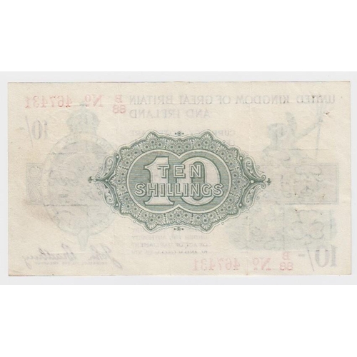 37 - Bradbury 10 Shillings issued 16th December 1918, red serial B/88 467431, No. with dash (T20, Pick350... 