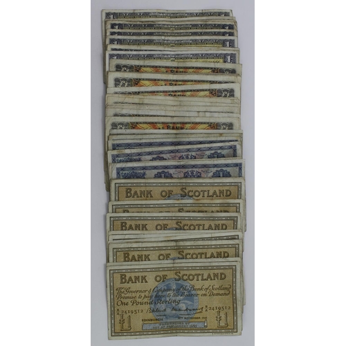 408 - Scotland (60), a group of 1 Pound notes, Bank of Scotland (15) dated 1955 - 1960, British Linen Bank... 