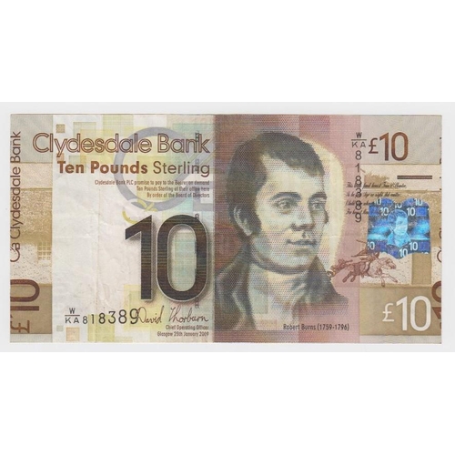 409 - Scotland ERROR, 10 Pounds dated 25th January 2009, a rare miscut error on this Clydesdale Bank note,... 