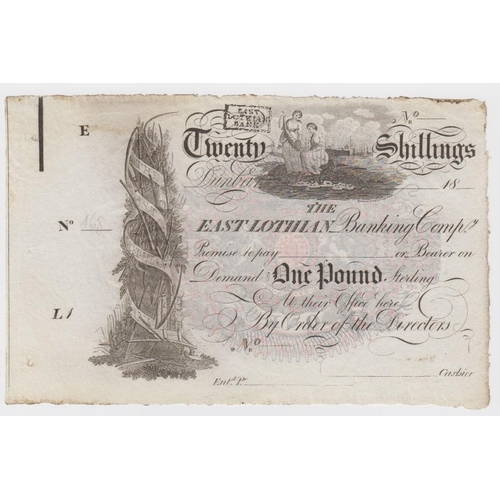 410 - Scotland Lost Banks/Private Issues, East Lothian Banking Comp. 1 Pound or 20 shillings, unissued wit... 