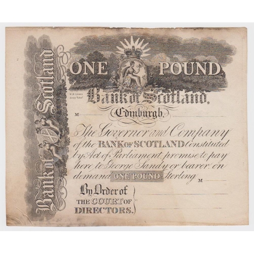 417 - Scotland, Bank of Scotland 1 Pound uniface PULL plate M, unsigned and undated, c1824 - 1825 (PMS BA6... 