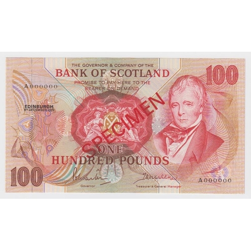 421 - Scotland, Bank of Scotland 100 Pounds dated 6th December 1971, SPECIMEN note signed Polwarth & Walke... 