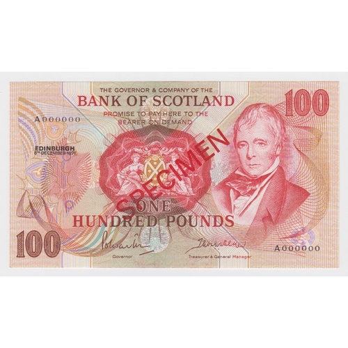 422 - Scotland, Bank of Scotland 100 Pounds dated 6th December 1971, SPECIMEN note signed Polwarth & Walke... 