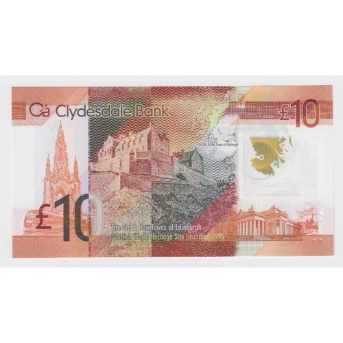 431 - Scotland, Clydesdale Bank 10 Pounds dated 25th January 2017, new polymer issue with VERY LOW No. FIR... 