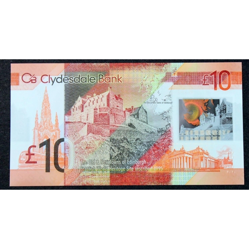 432 - Scotland, Clydesdale Bank 10 Pounds dated 25th January 2017, new polymer issue with VERY LOW No. FIR... 