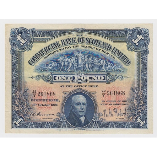 437 - Scotland, Commercial Bank of Scotland 1 Pound dated 31st October 1924, FIRST date of issue, serial 2... 