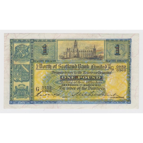 441 - Scotland, North of Scotland Bank 1 Pound dated 1st March 1932, early date signed Mitchell Stuart, se... 