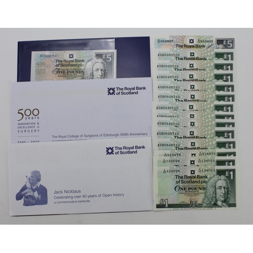 444 - Scotland, Royal Bank of Scotland (17), a group of Uncirculated notes comprising 5 Pounds dated 2005,... 