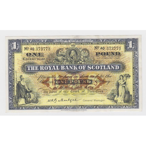 448 - Scotland, Royal Bank of Scotland 1 Pound dated 1st February 1958, signed W.R. Ballantyne, serial AQ ... 