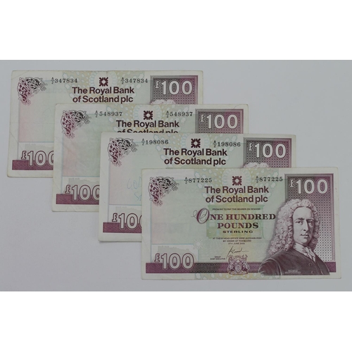 450 - Scotland, Royal Bank of Scotland 100 Pounds (4) dated 1998, 1999 & 2000, signed Mathewson and Goodwi... 