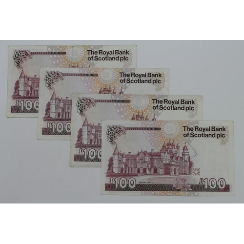 450 - Scotland, Royal Bank of Scotland 100 Pounds (4) dated 1998, 1999 & 2000, signed Mathewson and Goodwi... 