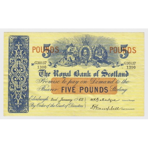 454 - Scotland, Royal Bank of Scotland 5 Pounds dated 2nd February 1962, signed Ballantyne & Campbell, ser... 