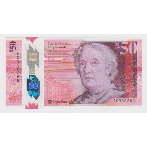 456 - Scotland, Royal Bank of Scotland 50 Pounds dated 27th May 2020, latest issue polymer note, serial AC... 