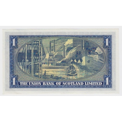 457 - Scotland, Union Bank of Scotland Limited 1 Pound dated 1st June 1954, scarce LAST DATE of issue, sig... 