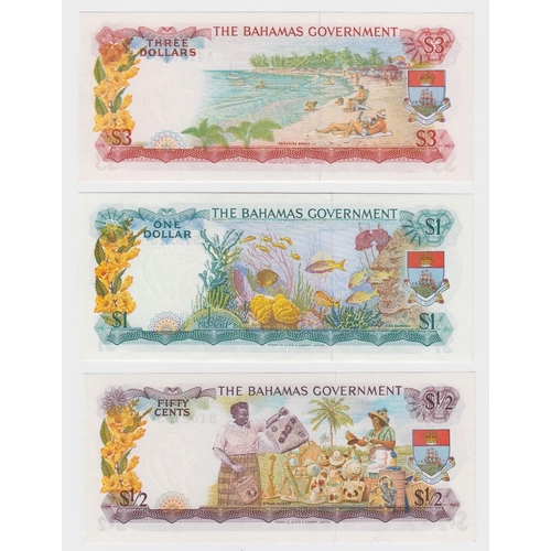 475 - Bahamas (3), 3 Dollars, 1 Dollar & 50 Cents dated 1965 (TBB B116 - B118, Pick17a, 18b & 19a) very li... 