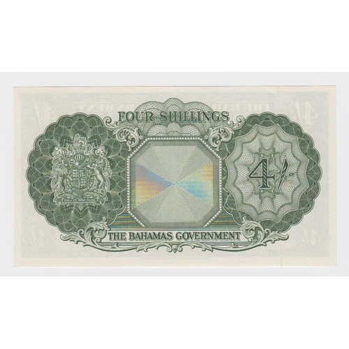 482 - Bahamas 4 Shillings not dated issued 1953, serial A/6 980321, portrait Queen Elizabeth II at right (... 