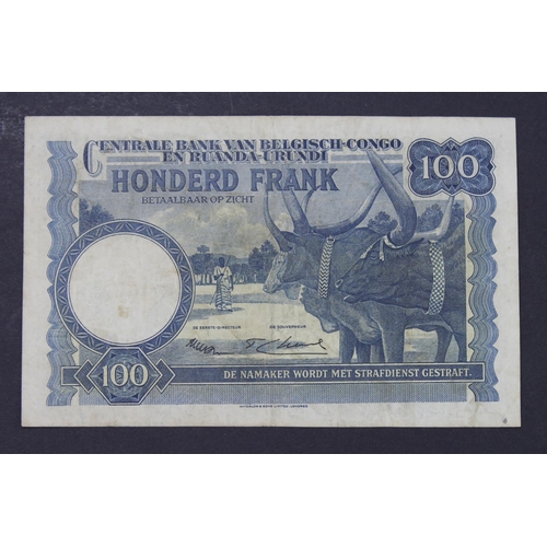 487 - Belgian Congo 100 Francs dated 15th November 1953, serial F674282 (TBB B305f, Pick25a) pressed VF