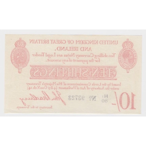 50 - Bradbury 10 Shillings issued 21st January 1915, 5 digit serial number H1/80 93723 (T12.2, Pick348a) ... 