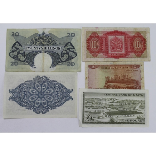 500 - British Commonwealth (5), a group of Queen Elizabeth II notes, Bermuda 10 Shillings dated 1957, Ceyl... 