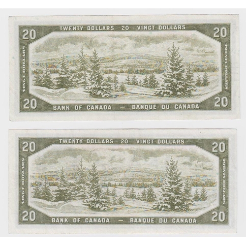 505 - Canada 20 Dollars (2) dated 1954, 'Devil's Face Hairdo', signed Beattie & Coyne, serial C/E 8709846 ... 