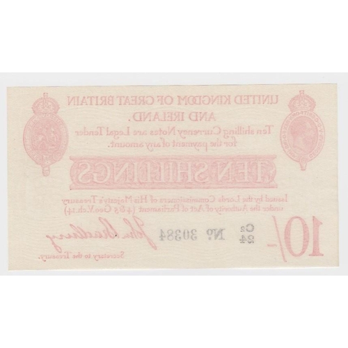 51 - Bradbury 10 Shillings issued 21st January 1915, LAST RUN 'C2' prefix, 5 digit serial number C2/24 30... 