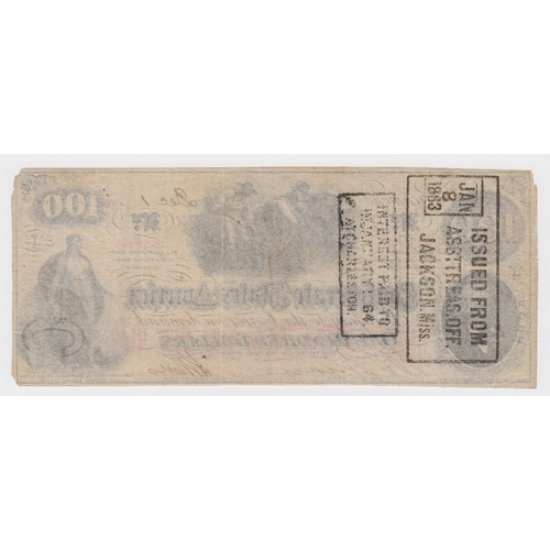 530 - Confederate States of America 100 Dollars dated 1862, rarer early date, serial No. 85966 Plate Y (Pi... 