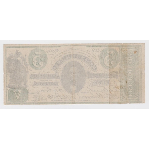 531 - Confederate States of America 5 Dollars dated 2nd September 1861, scarcer issue printer Leggett, Kea... 