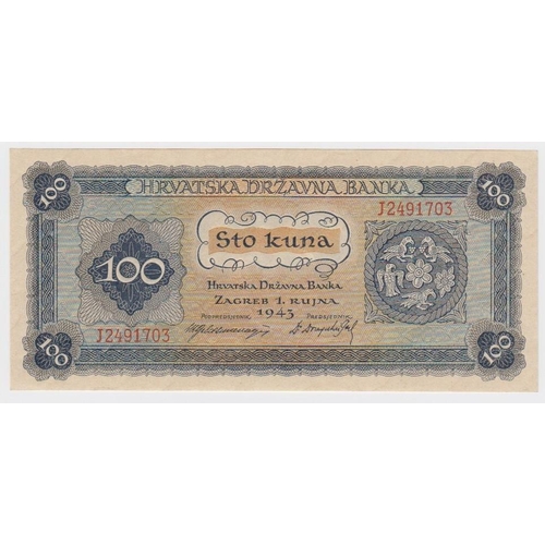 533 - Croatia 100 Kuna dated 1st September 1943, serial J2491703 (TBB B201a, Pick11a) Uncirculated