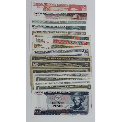 534 - Cuba (22), a collection ranging from 1 Peso to 100 Pesos dated 1949 to 2007, also including a few Pe... 