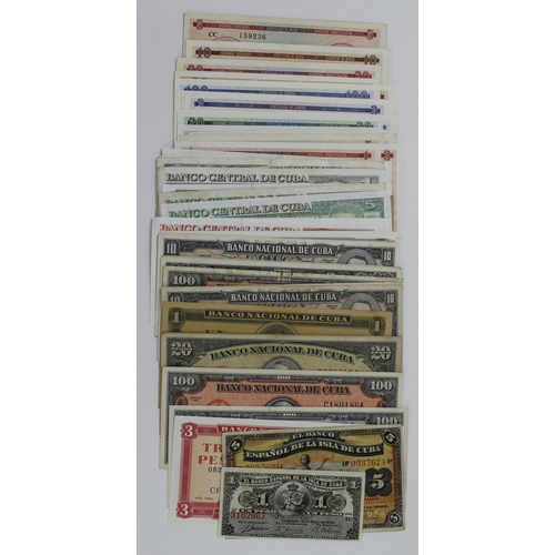 536 - Cuba (57), including 1 Peso 1896 and 5 Pesos 1896, Uncirculated and VF respectively, 100 Pesos 1954 ... 