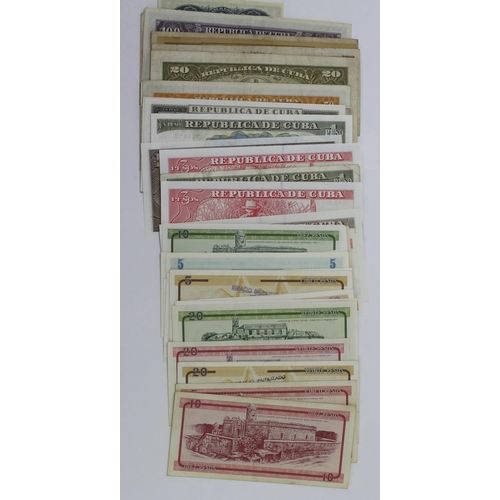 536 - Cuba (57), including 1 Peso 1896 and 5 Pesos 1896, Uncirculated and VF respectively, 100 Pesos 1954 ... 