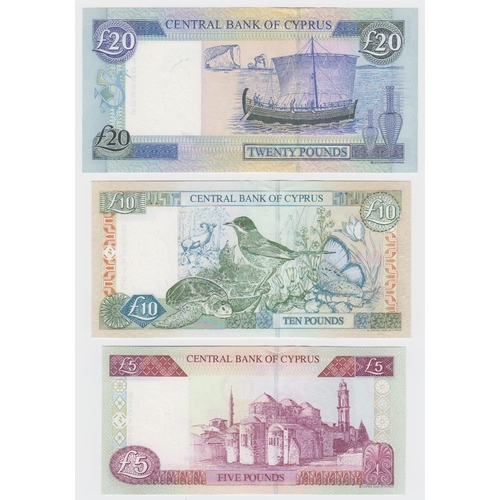 540 - Cyprus (3), 20 Pounds dated 2004, 10 Pounds dated 2005, 5 Pounds dated 2003 (TBB B319 - B321, Pick61... 