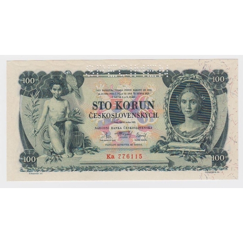 547 - Czechoslovakia 100 Korun dated 10th January 1931, SPECIMEN note serial Ka 776115, perforated 'SPECIM... 