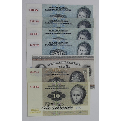 549 - Denmark (7), 50 Kroner (4) dated 1978, 1985, 1993 & 1996, 20 Kroner dated 1979, 10 Kroner (2) dated ... 