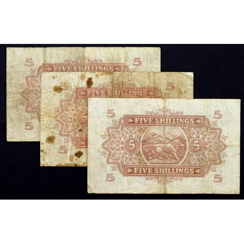 552 - East African Currency Board (3), 5 Shillings dated 1st September 1943, portrait King George VI at le... 