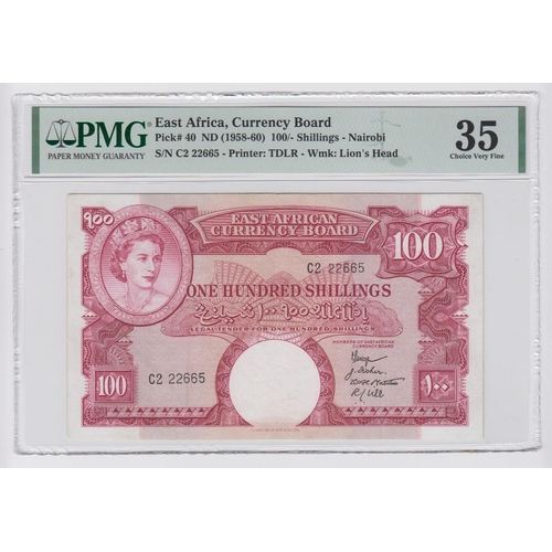 555 - East African Currency Board 100 Shillings issued 1958 - 1960, serial C2 22665 (TBB B230a, Pick40a) i... 